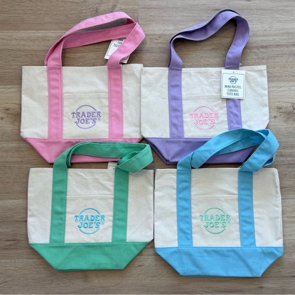 Canvas Tote Bag Set - Pink Purple Green Blue